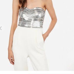 Embellished Sequin Bodice Strapless Sweetheart Jumpsuit